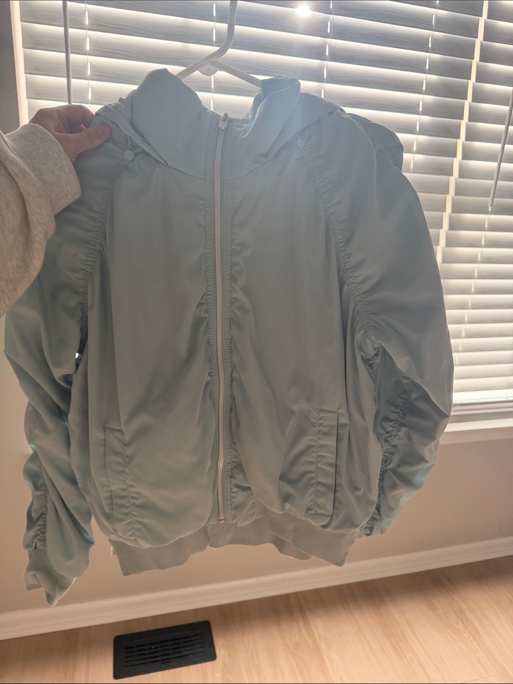 Athleta Light Blue Hooded Jetset Bomber Jacket